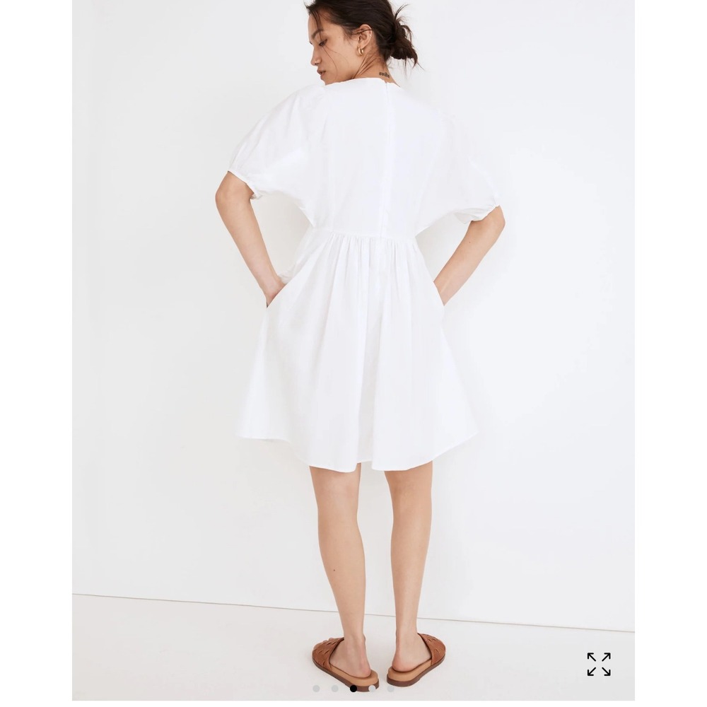 Madewell Embroidered Poplin Mini Dress Puff Sleeve‎ V neck Size XS NWOT - Picture 3 of 12